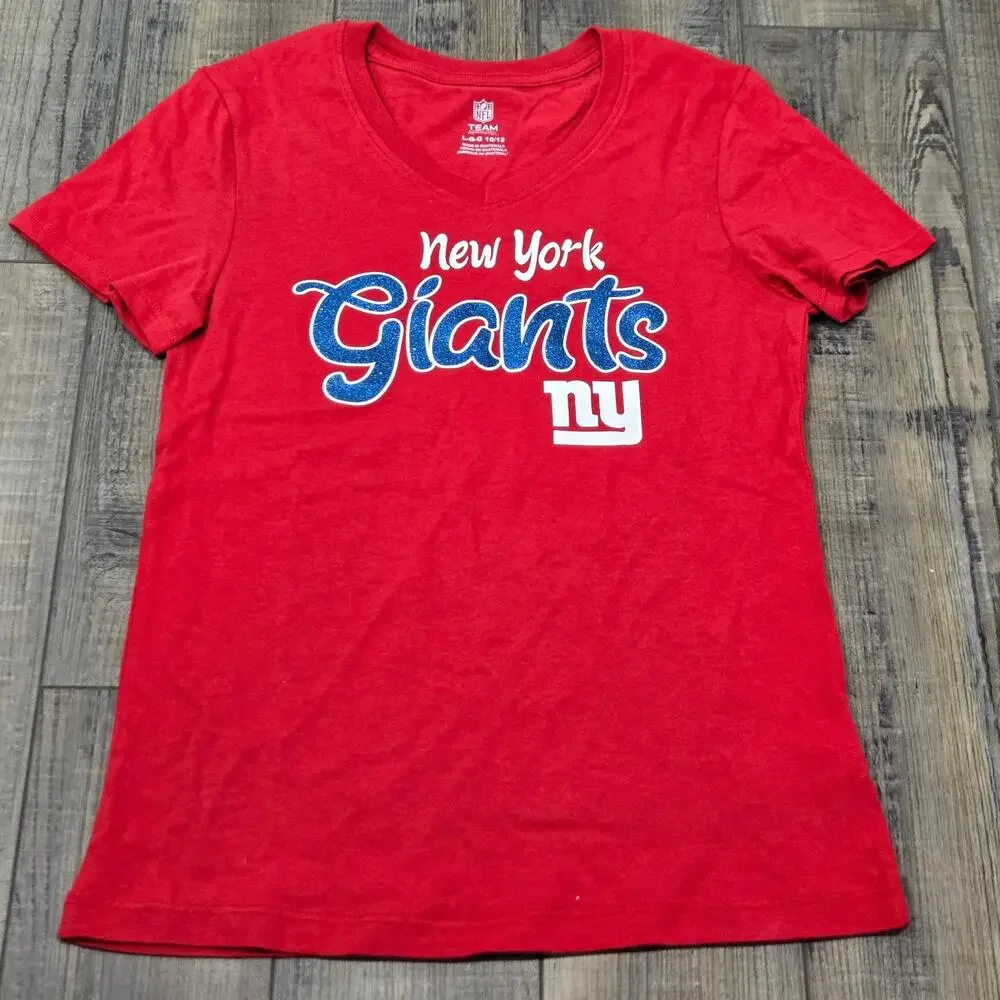 NWOT Girls New York Giants Short Sleeve T-Shirt‎ NFL Red Sparkle L 10-12